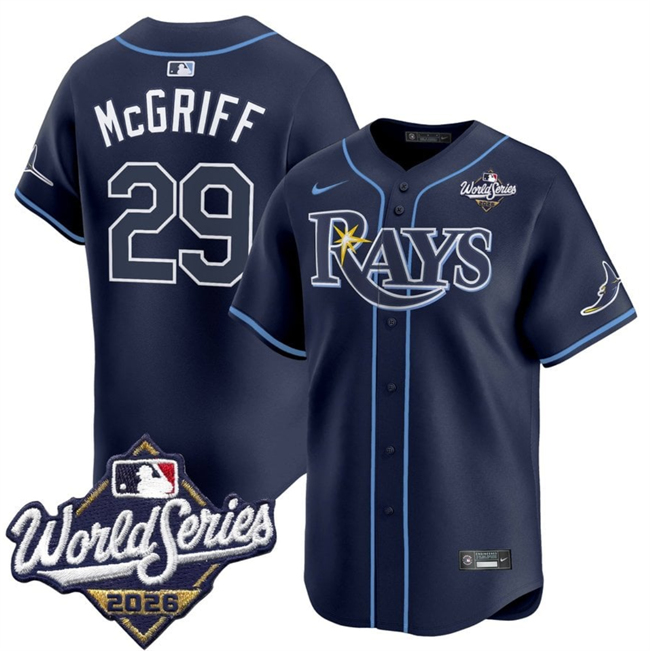 Men's Navy Tampa Bay Rays #29 Jacob Melton 2026 World Series Limited Stitched Baseball Jersey